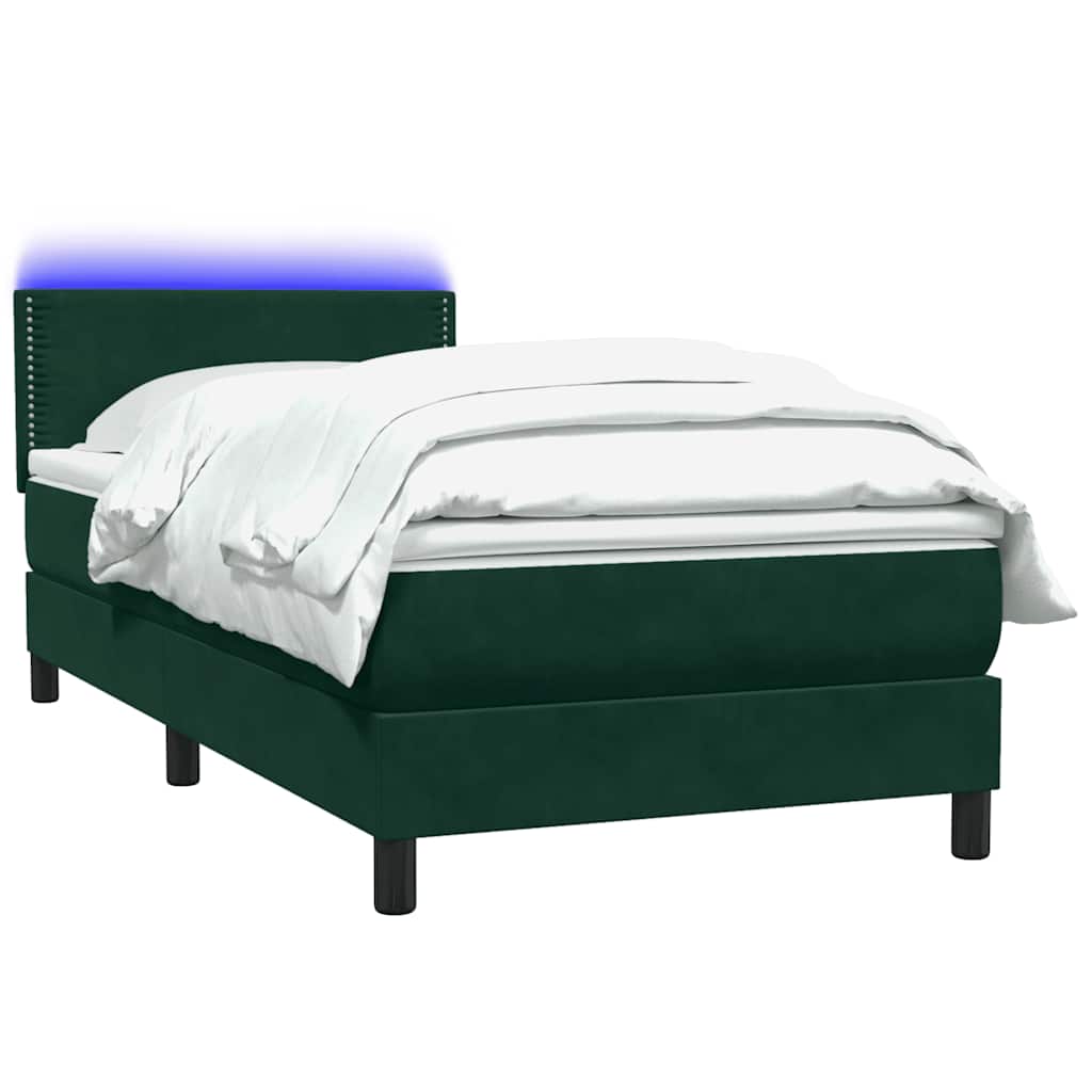 Letto a Molle con Materasso e LED Verde Scuro 90x210 cm Velluto