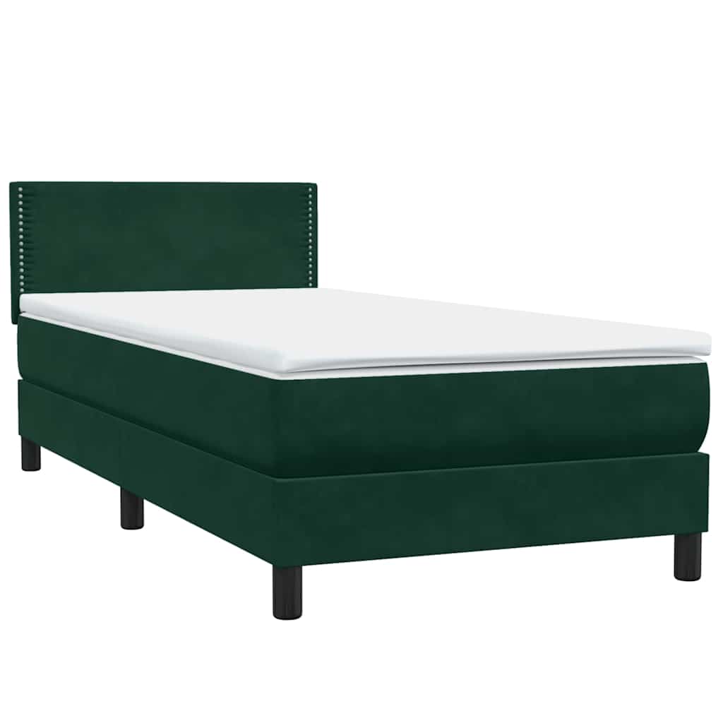 Letto a Molle con Materasso e LED Verde Scuro 90x210 cm Velluto