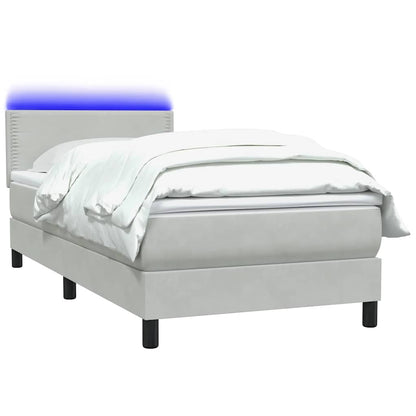 Letto a Molle con Materasso e LED Grigio Chiaro 100x210cm Velluto