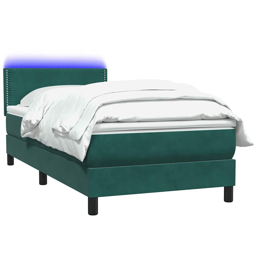 Letto a Molle con Materasso e LED Verde Scuro 100x210 cm Velluto