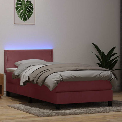 Letto a Molle con Materasso e LED Rosa 100x210 cm in Velluto