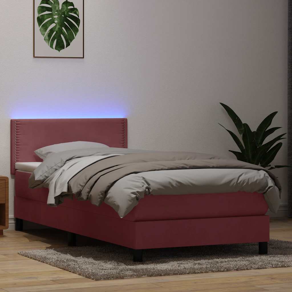 Letto a Molle con Materasso e LED Rosa 100x210 cm in Velluto