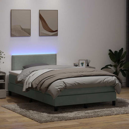 Letto a Molle con Materasso e LED Grigio Chiaro 120x210cm Velluto