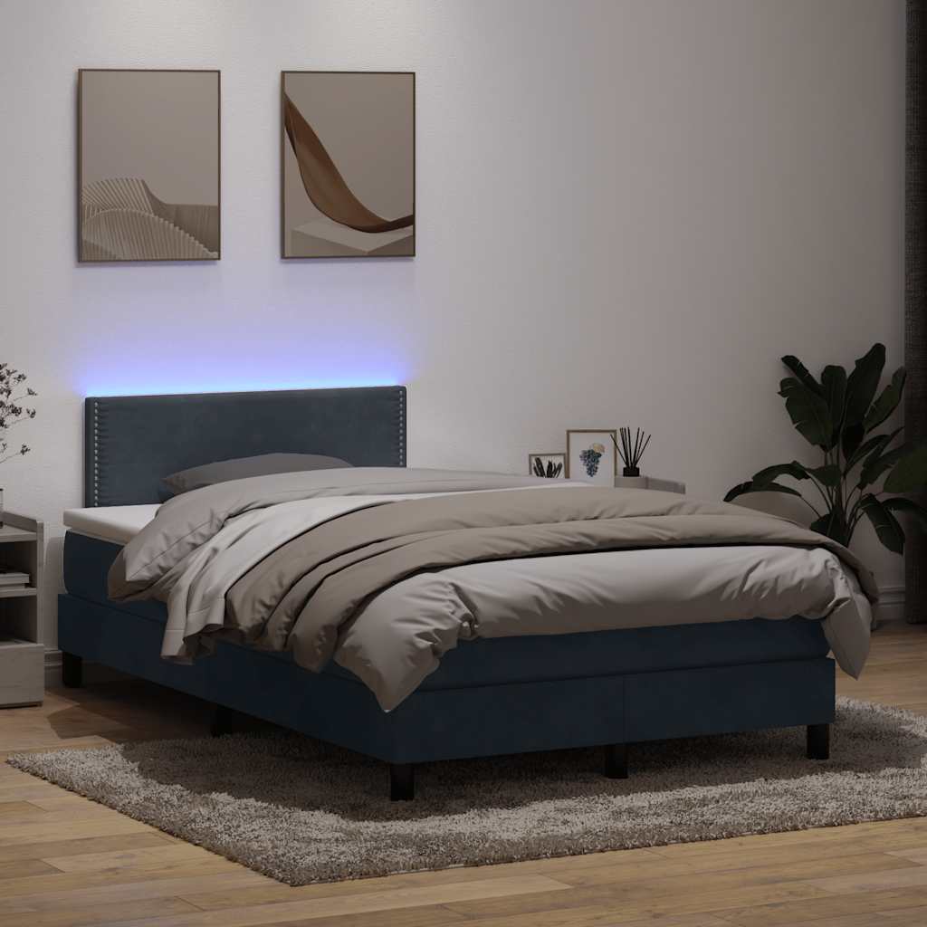 Letto a Molle con Materasso e LED Grigio Scuro 120x210 cm Velluto
