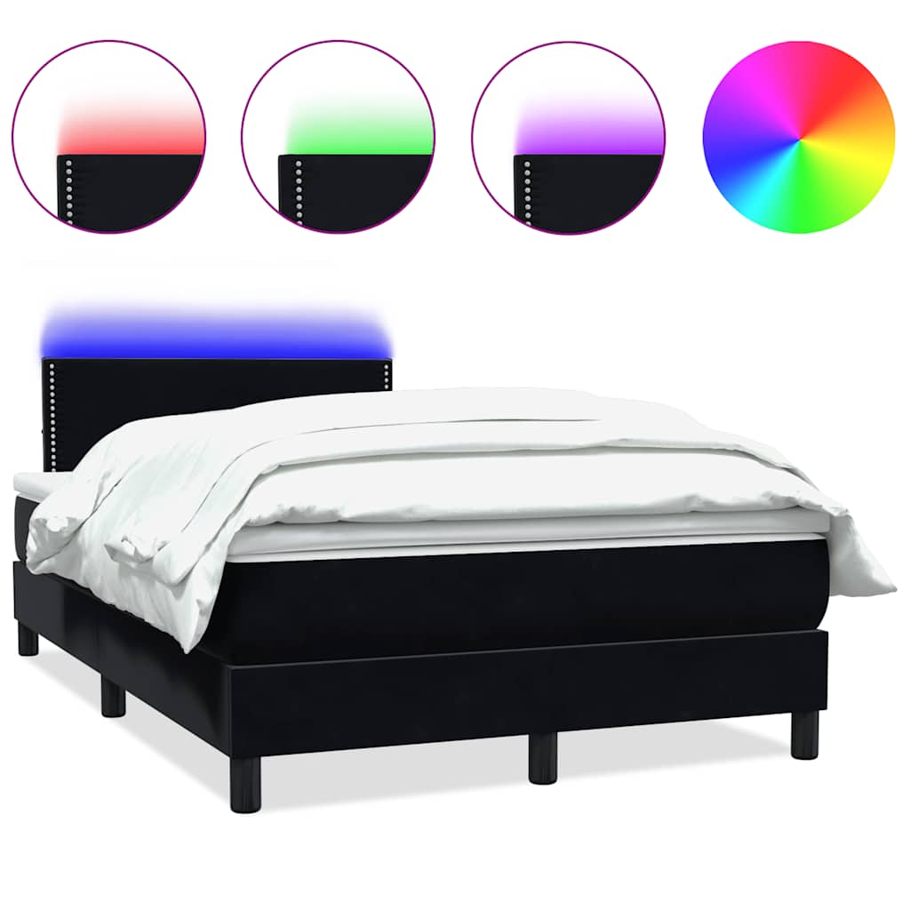 Letto a Molle con Materasso e LED Nero 120x210 cm in Velluto
