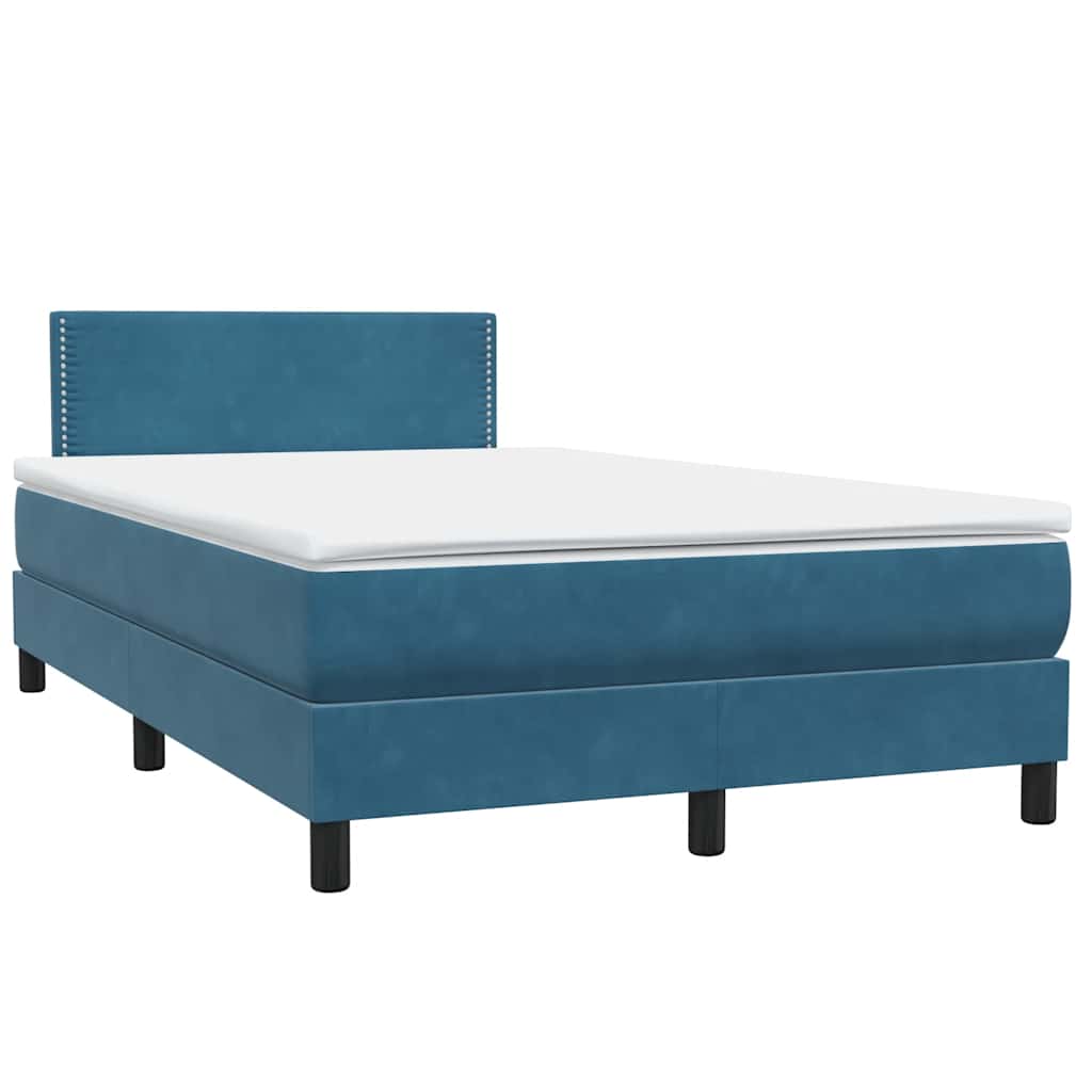 Letto a Molle con Materasso e LED Blu Scuro 120x210 cm in Velluto