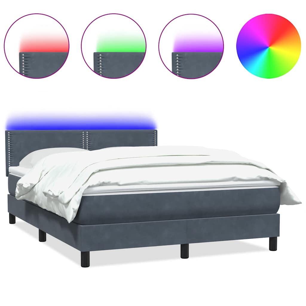 Letto a Molle con Materasso e LED Grigio Scuro 140x210 cm Velluto