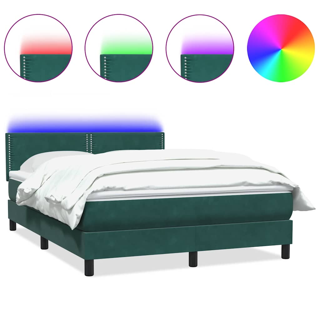 Letto a Molle con Materasso e LED Verde Scuro 140x210 cm Velluto