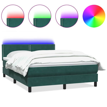 Letto a Molle con Materasso e LED Verde Scuro 140x210 cm Velluto