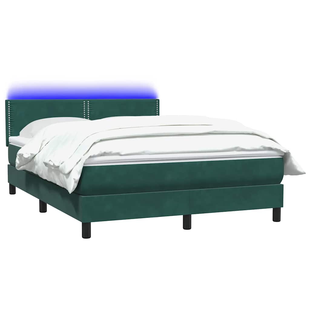 Letto a Molle con Materasso e LED Verde Scuro 140x210 cm Velluto