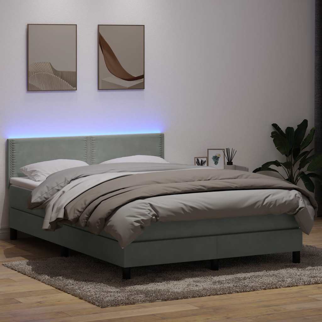 Letto a Molle con Materasso e LED Grigio Chiaro 160x210cm Velluto