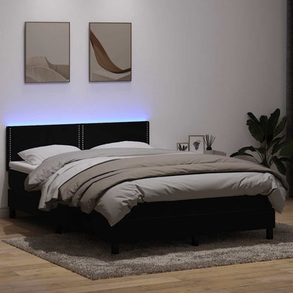 Letto a Molle con Materasso e LED Nero 160x210 cm in Velluto