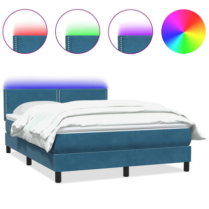 Letto a Molle con Materasso e LED Blu Scuro 160x210 cm in Velluto