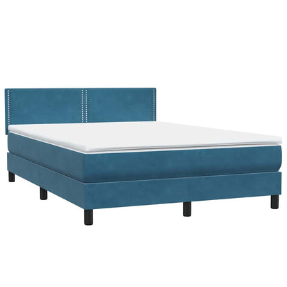 Letto a Molle con Materasso e LED Blu Scuro 160x210 cm in Velluto