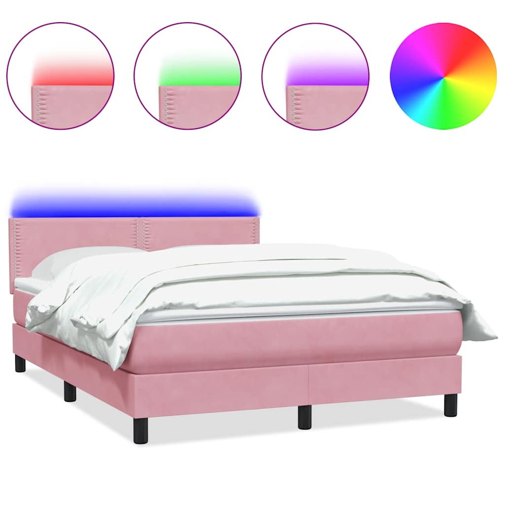 Letto a Molle con Materasso e LED Rosa 160x210 cm in Velluto