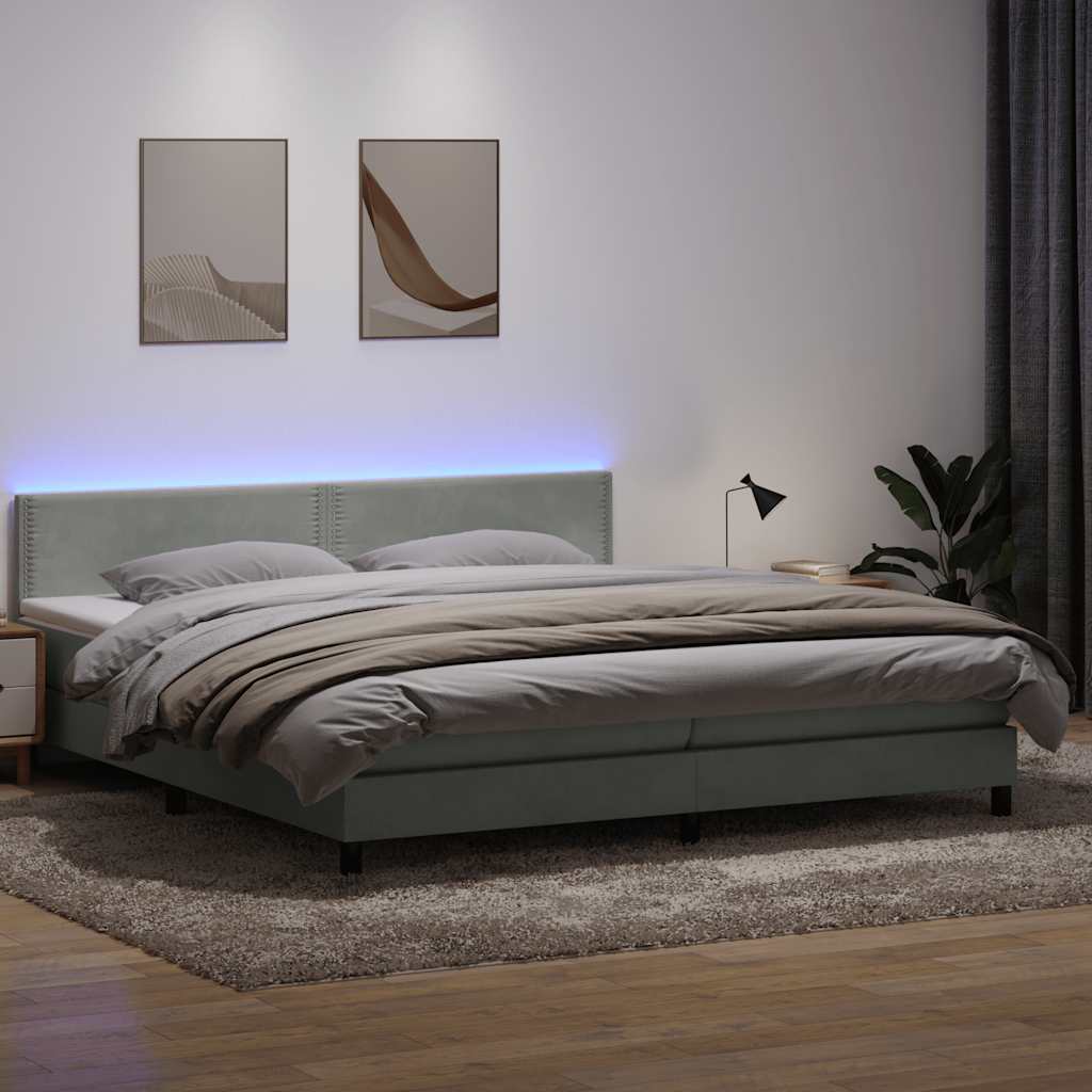 Letto a Molle con Materasso e LED Grigio Chiaro 180x210cm Velluto