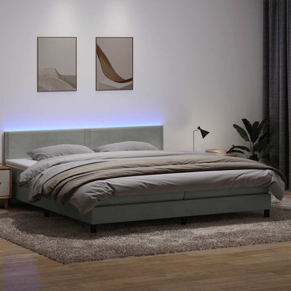 Letto a Molle con Materasso e LED Grigio Chiaro 180x210cm Velluto
