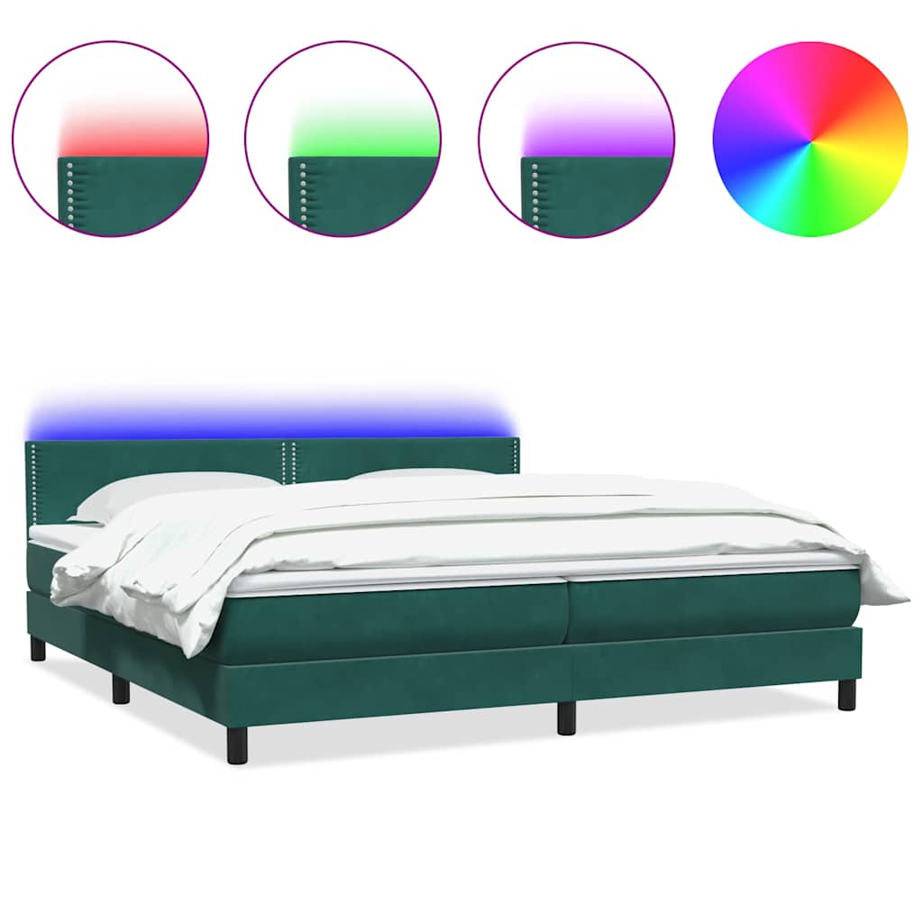 Letto a Molle con Materasso e LED Verde Scuro 180x210 cm Velluto