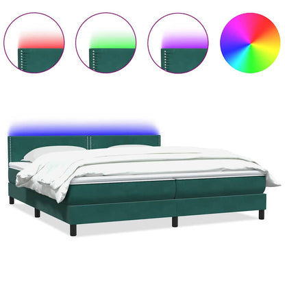Letto a Molle con Materasso e LED Verde Scuro 180x210 cm Velluto