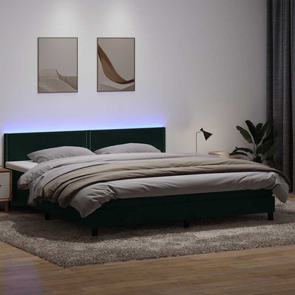 Letto a Molle con Materasso e LED Verde Scuro 200x210 cm Velluto