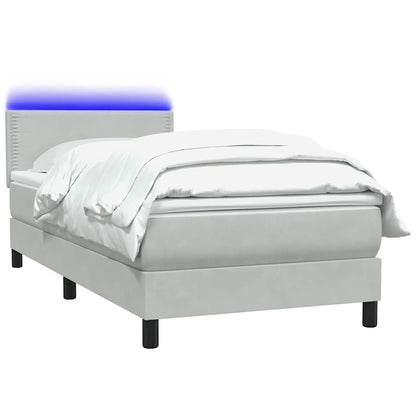 Letto a Molle con Materasso e LED Grigio Chiaro 90x220 cm Velluto
