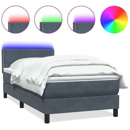Letto a Molle con Materasso e LED Grigio Scuro 90x220 cm Velluto