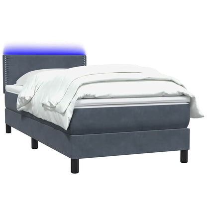Letto a Molle con Materasso e LED Grigio Scuro 90x220 cm Velluto