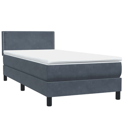 Letto a Molle con Materasso e LED Grigio Scuro 90x220 cm Velluto