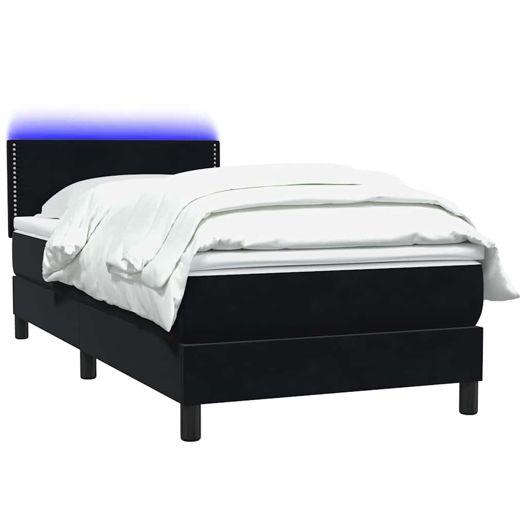 Letto a Molle con Materasso e LED Nero 90x220 cm in Velluto