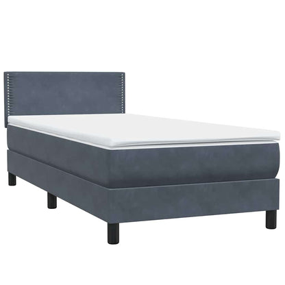 Letto a Molle con Materasso e LED Grigio Scuro 100x220 cm Velluto