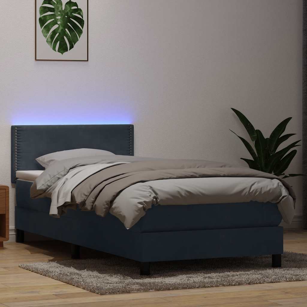 Letto a Molle con Materasso e LED Grigio Scuro 100x220 cm Velluto
