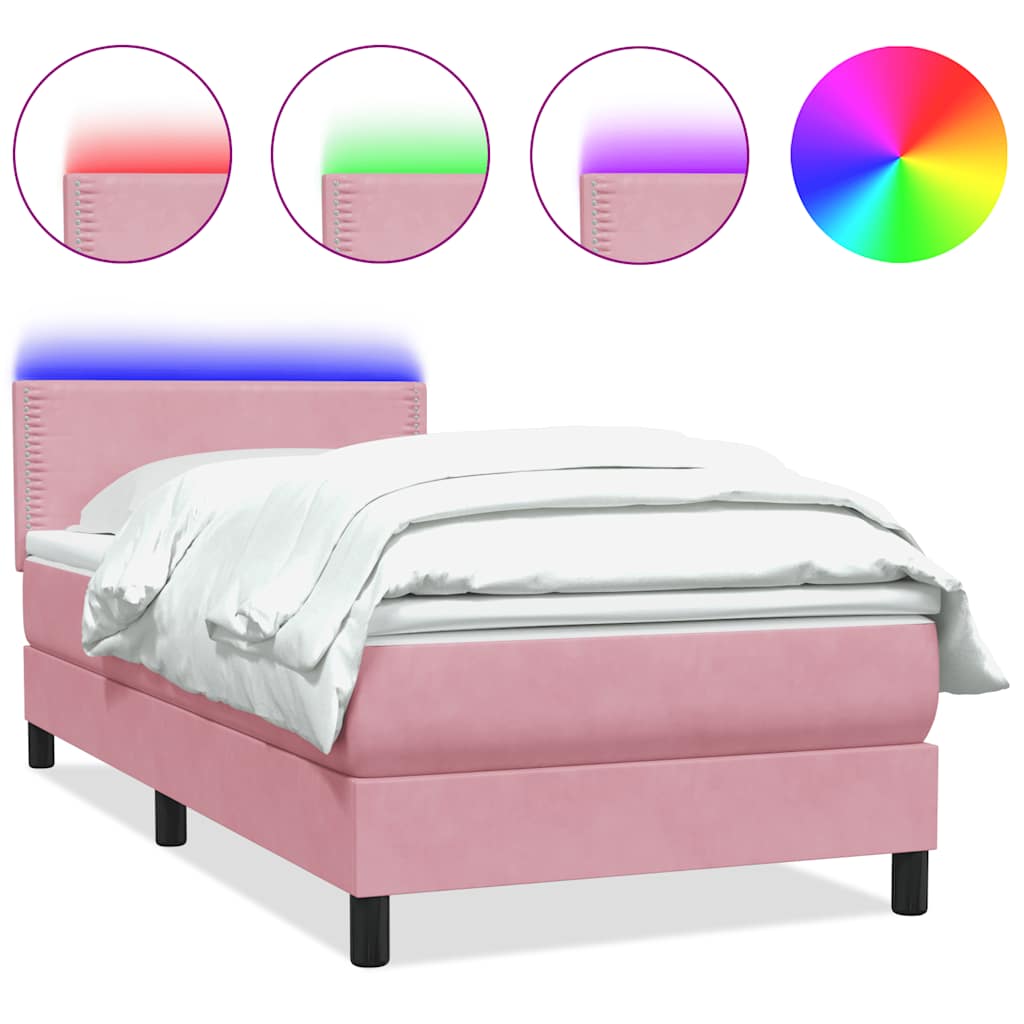 Letto a Molle con Materasso e LED Rosa 100x220 cm in Velluto