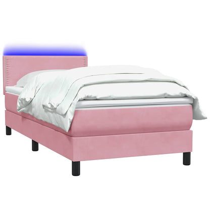 Letto a Molle con Materasso e LED Rosa 100x220 cm in Velluto