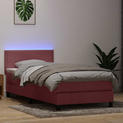 Letto a Molle con Materasso e LED Rosa 100x220 cm in Velluto