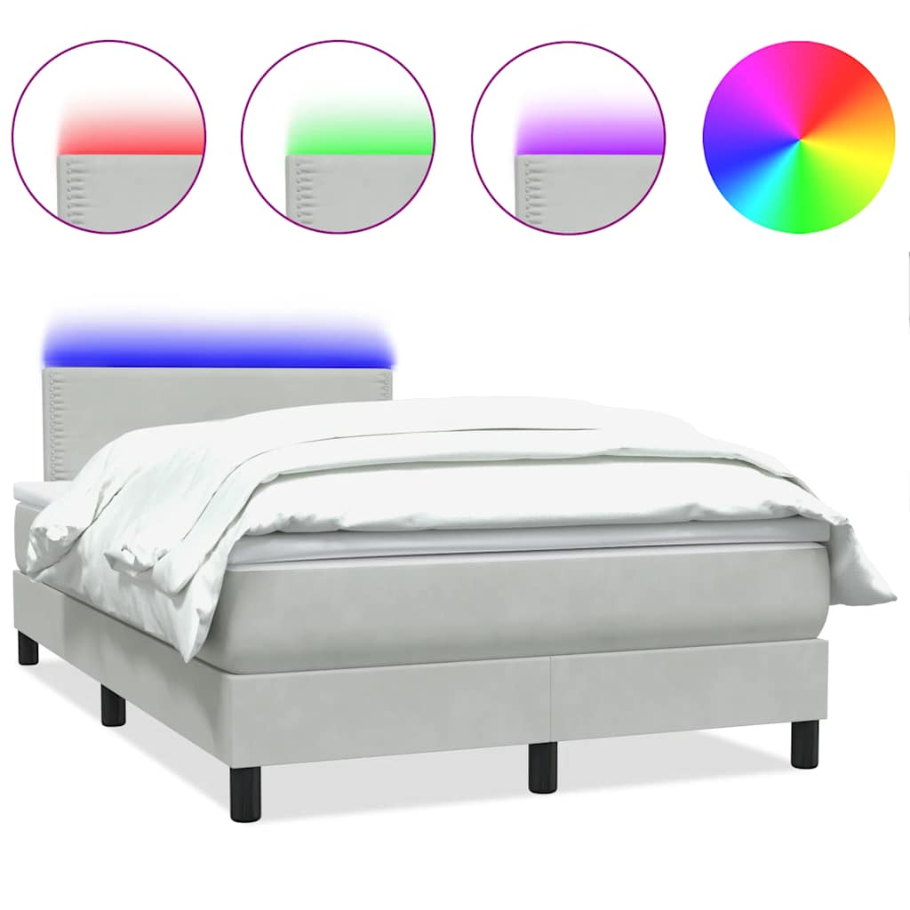 Letto a Molle con Materasso e LED Grigio Chiaro 120x220cm Velluto