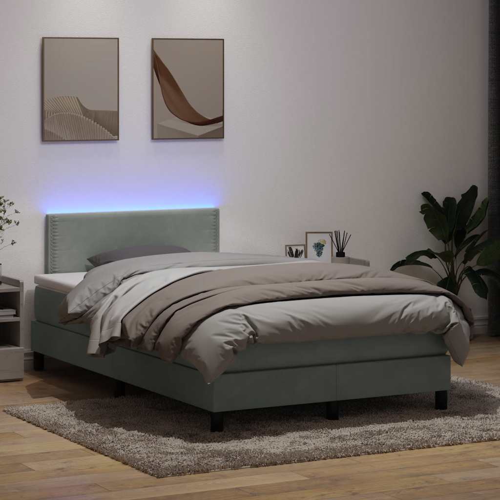 Letto a Molle con Materasso e LED Grigio Chiaro 120x220cm Velluto