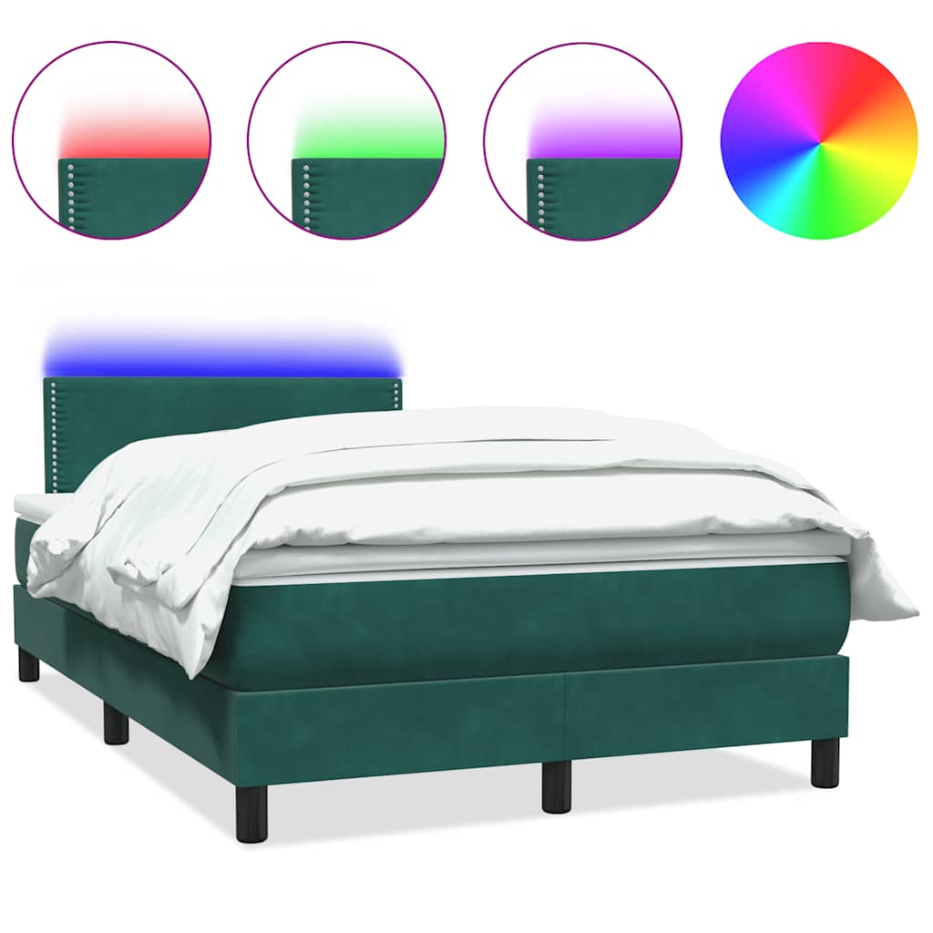 Letto a Molle con Materasso e LED Verde Scuro 120x220 cm Velluto