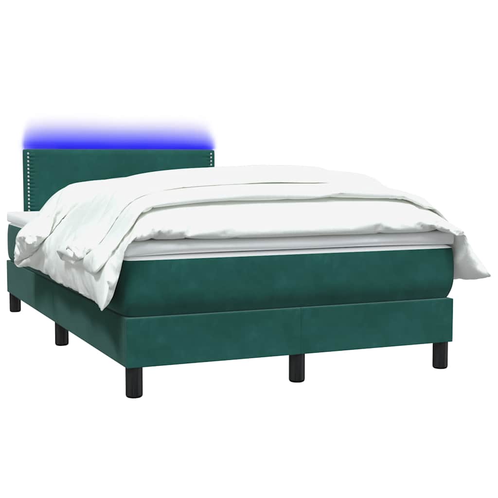 Letto a Molle con Materasso e LED Verde Scuro 120x220 cm Velluto