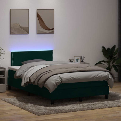 Letto a Molle con Materasso e LED Verde Scuro 120x220 cm Velluto
