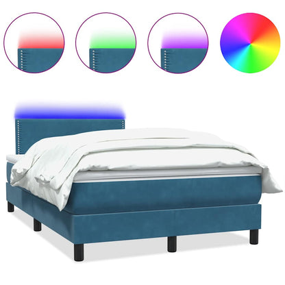 Letto a Molle con Materasso e LED Blu Scuro 120x220 cm in Velluto