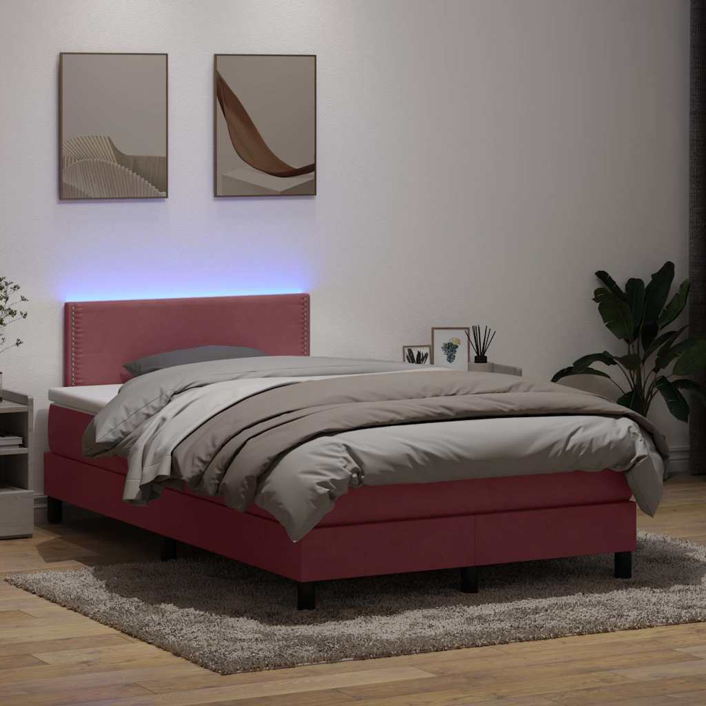 Letto a Molle con Materasso e LED Rosa 120x220 cm in Velluto