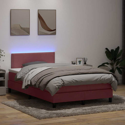 Letto a Molle con Materasso e LED Rosa 120x220 cm in Velluto