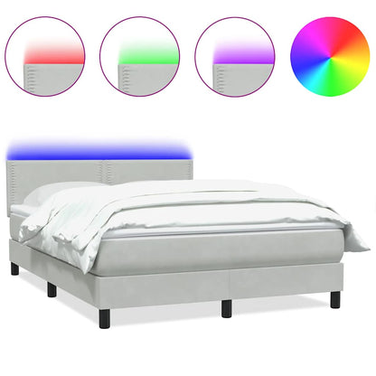 Letto a Molle con Materasso e LED Grigio Chiaro 140x220cm Velluto