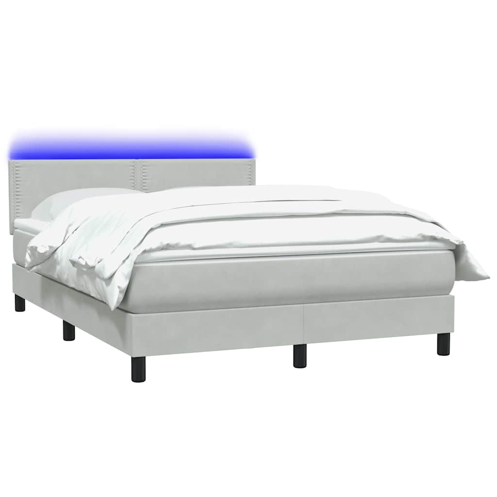 Letto a Molle con Materasso e LED Grigio Chiaro 140x220cm Velluto