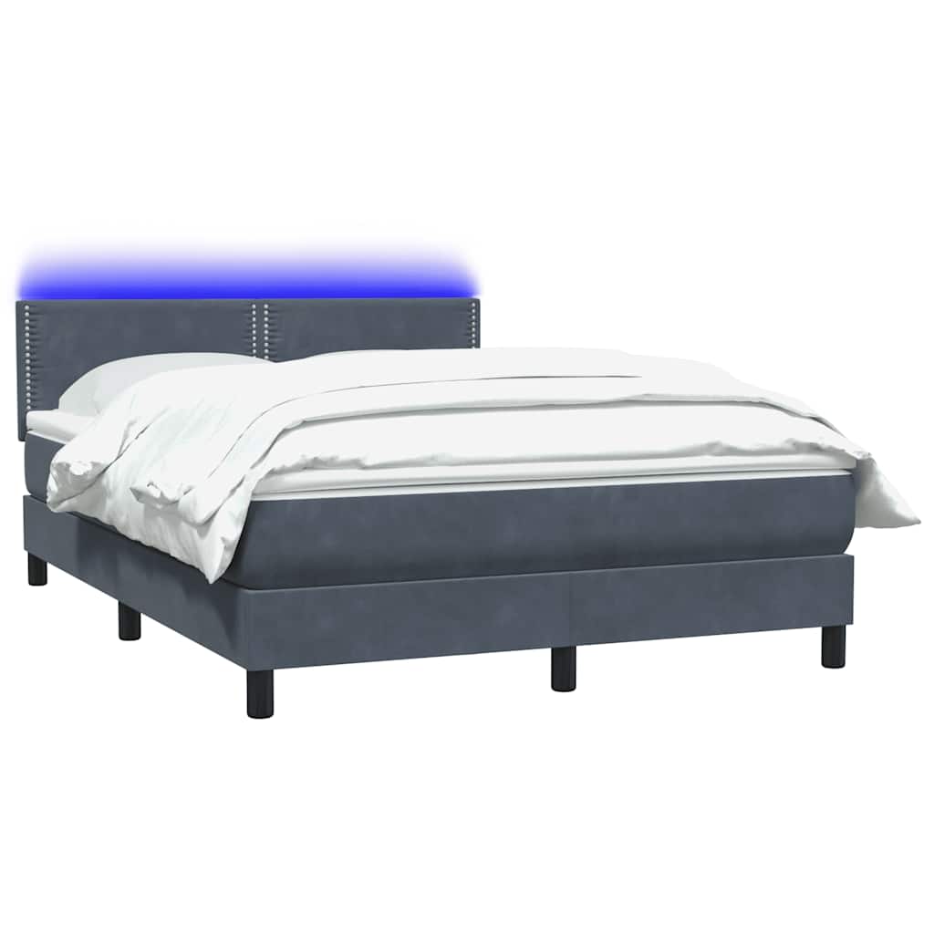 Letto a Molle con Materasso e LED Grigio Scuro 140x220 cm Velluto