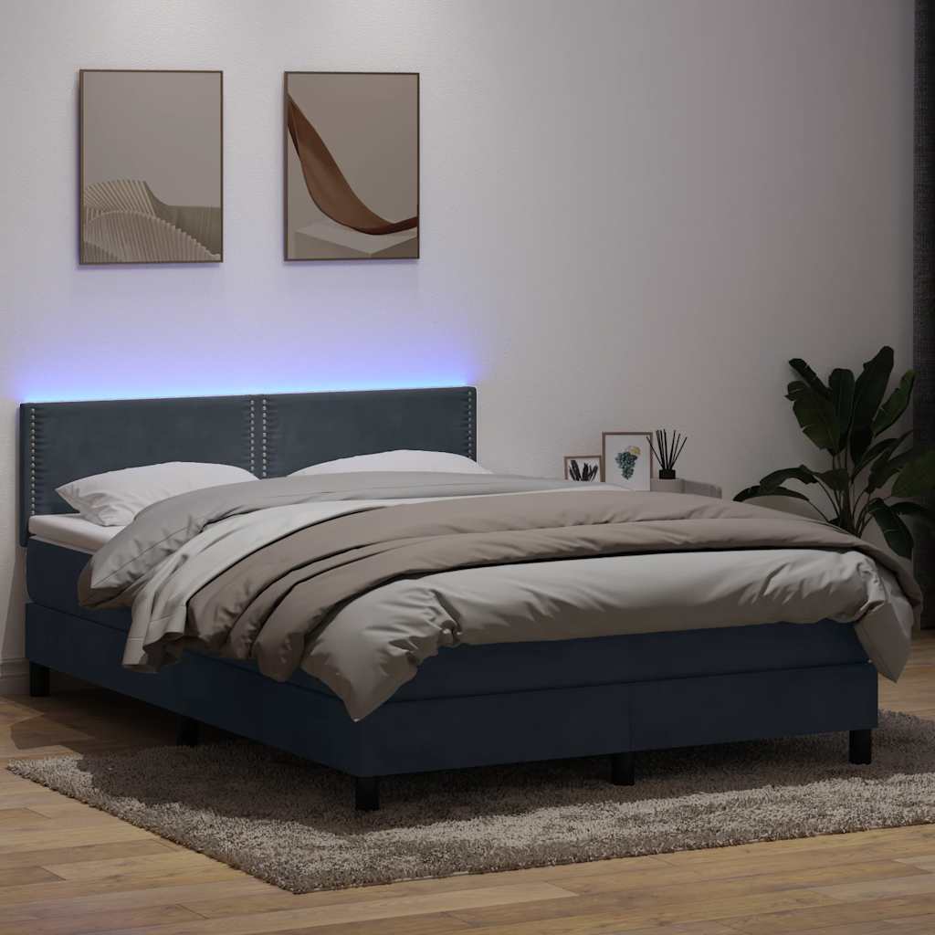 Letto a Molle con Materasso e LED Grigio Scuro 140x220 cm Velluto