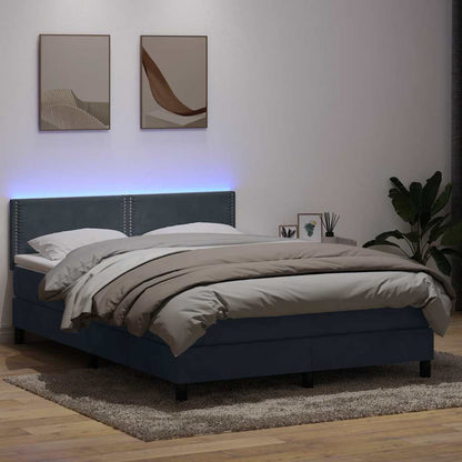 Letto a Molle con Materasso e LED Grigio Scuro 140x220 cm Velluto