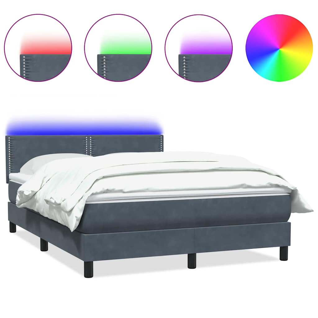 Letto a Molle con Materasso e LED Grigio Scuro 160x220 cm Velluto