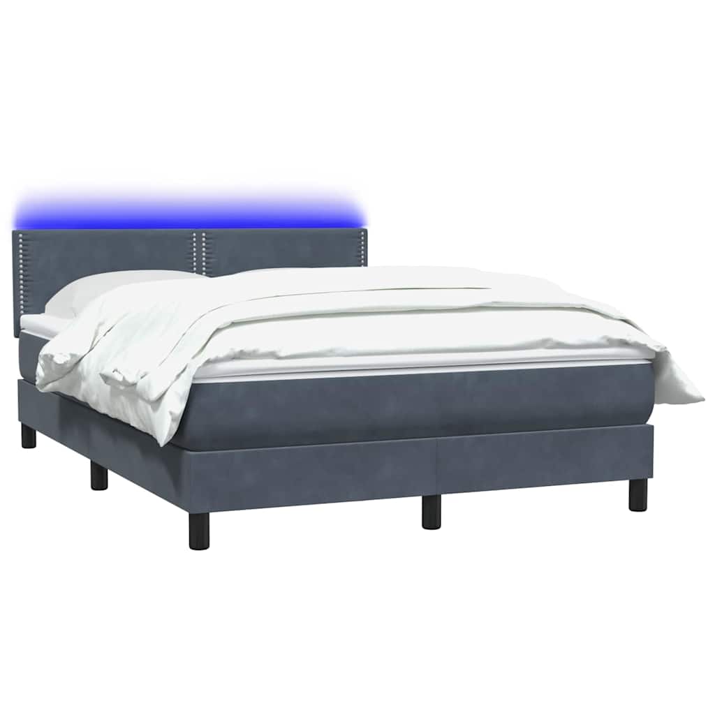 Letto a Molle con Materasso e LED Grigio Scuro 160x220 cm Velluto