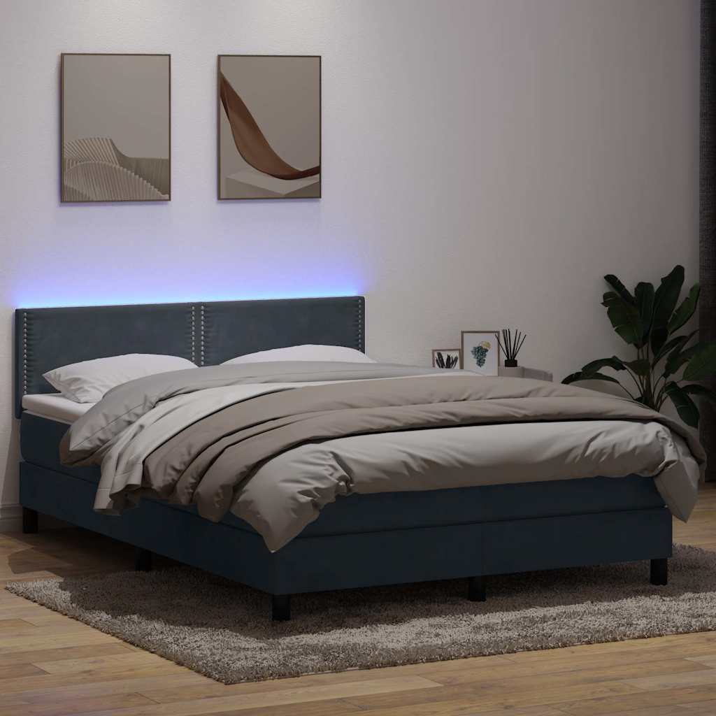 Letto a Molle con Materasso e LED Grigio Scuro 160x220 cm Velluto